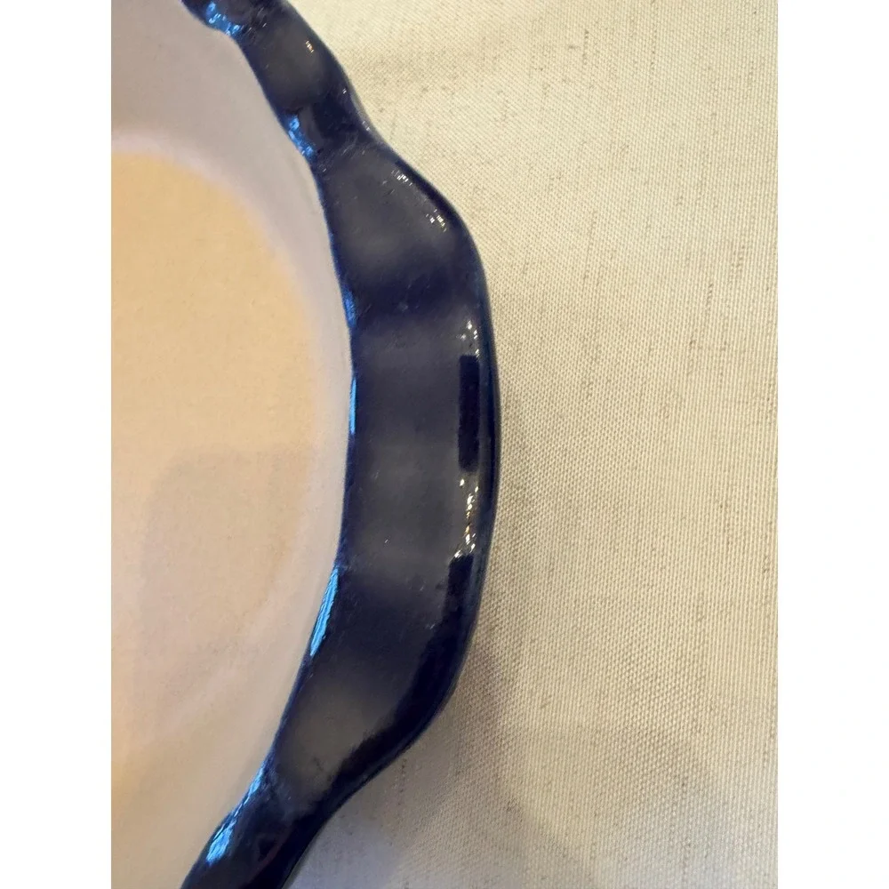 Pampered Chef Deep Dish Pie Plate Blue 9in Excellent Scalloped Stoneware